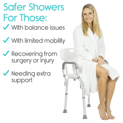 Silla de baño con respaldo, apoya brazos y pad antideslizante | Lista para usar