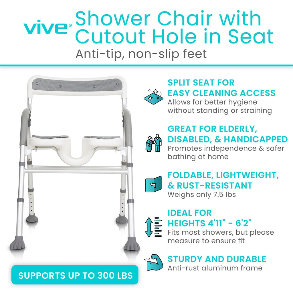 Silla de ducha EasyRinse | Asiento dividido | Altura Ajustable | Con respaldar