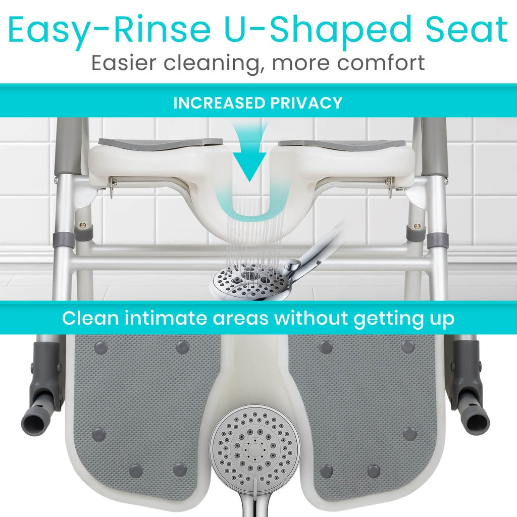 Silla de ducha EasyRinse | Asiento dividido | Altura Ajustable | Con respaldar