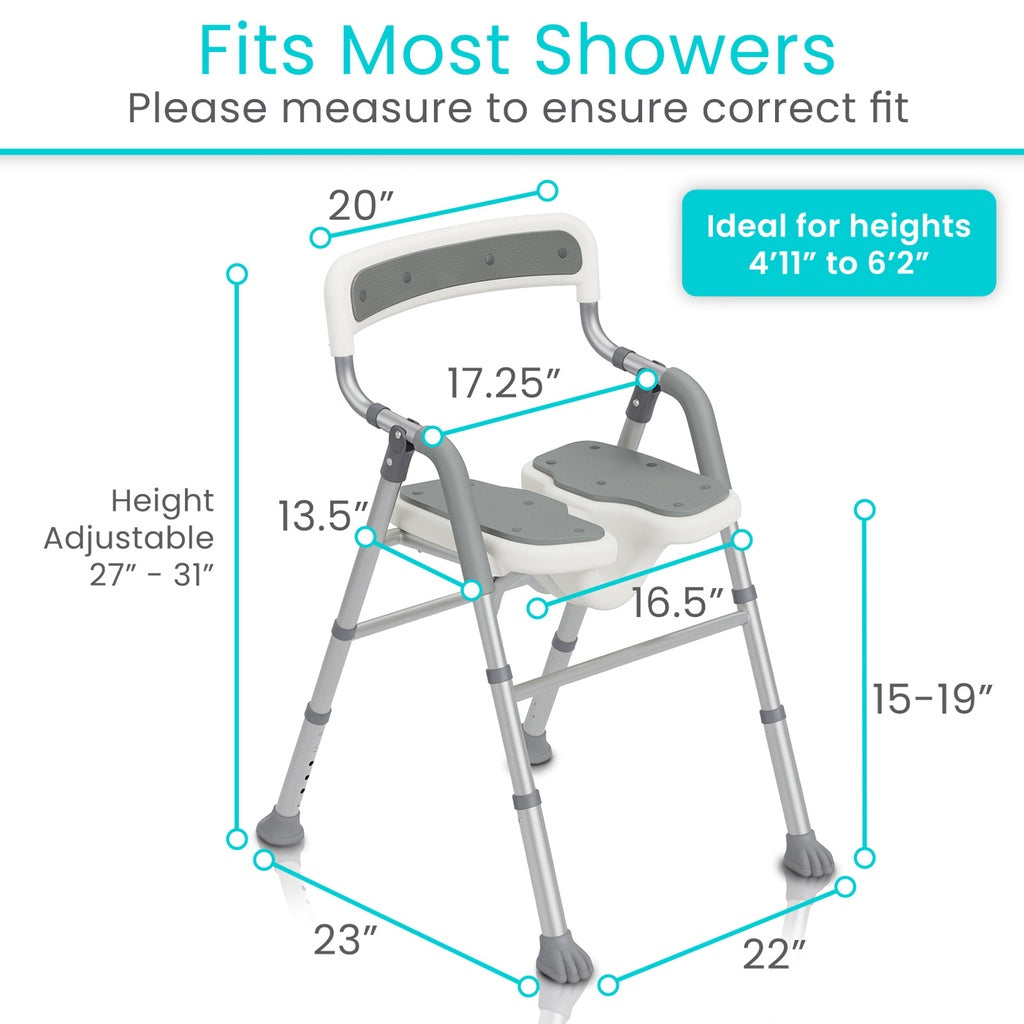 Silla de ducha EasyRinse | Asiento dividido | Altura Ajustable | Con respaldar