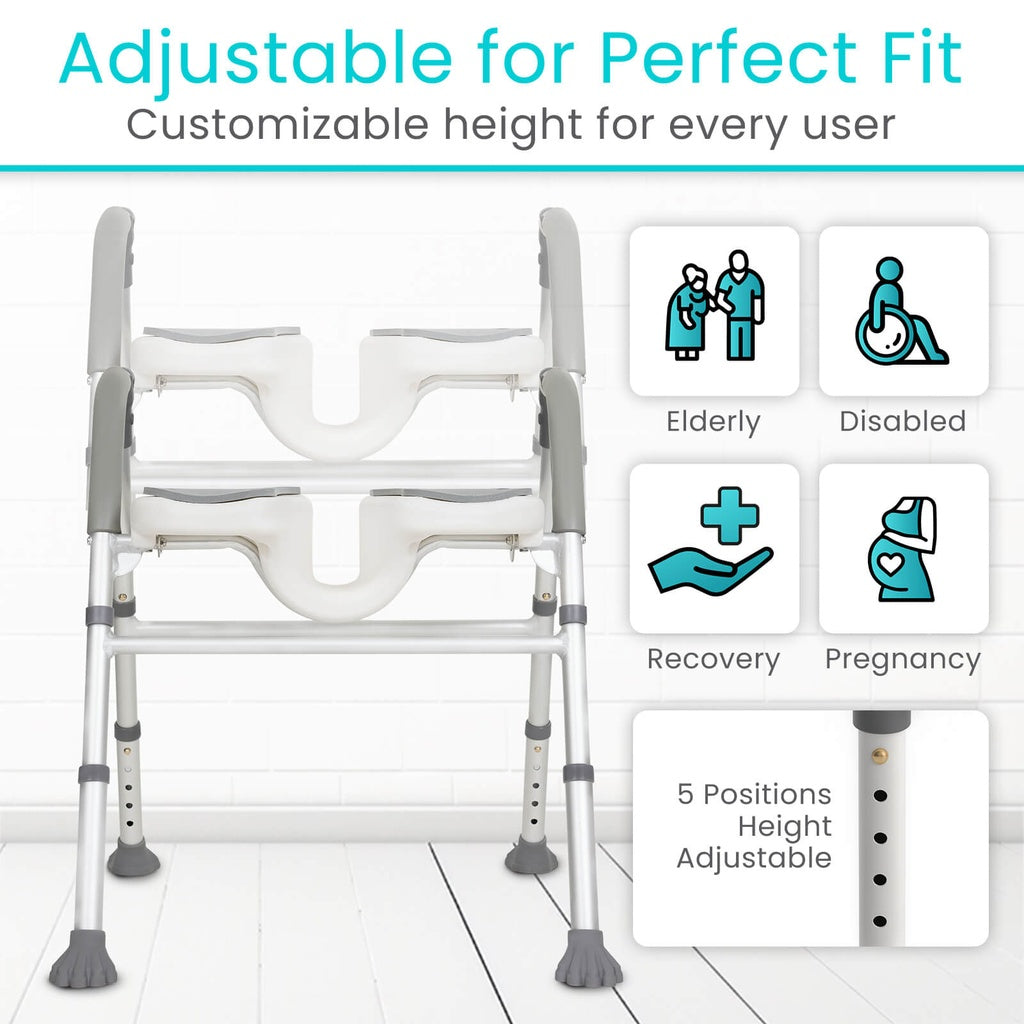 Silla de ducha EasyRinse | Asiento dividido | Altura Ajustable | Con respaldar