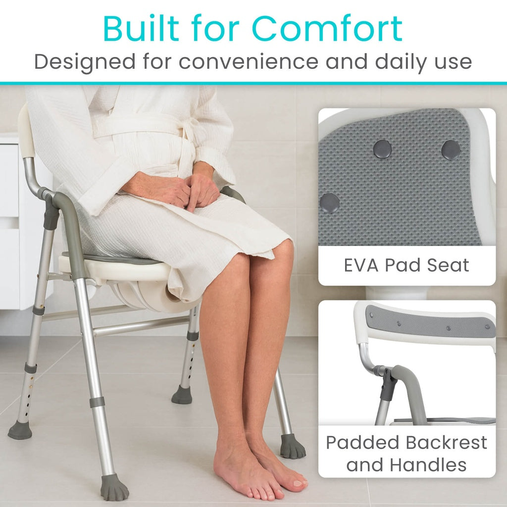 Silla de ducha EasyRinse | Asiento dividido | Altura Ajustable | Con respaldar
