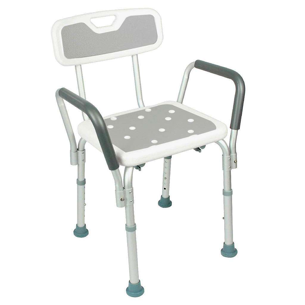 Silla de baño con respaldo, apoya brazos y pad antideslizante  | Lista para usar