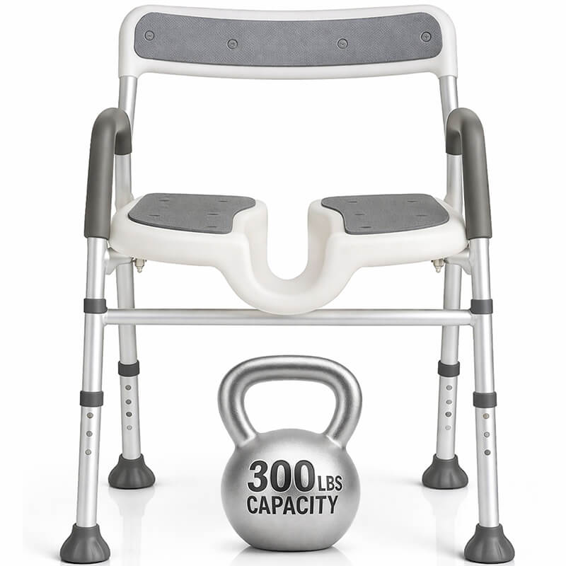 Silla de ducha EasyRinse | Asiento dividido | Altura Ajustable | Con respaldar