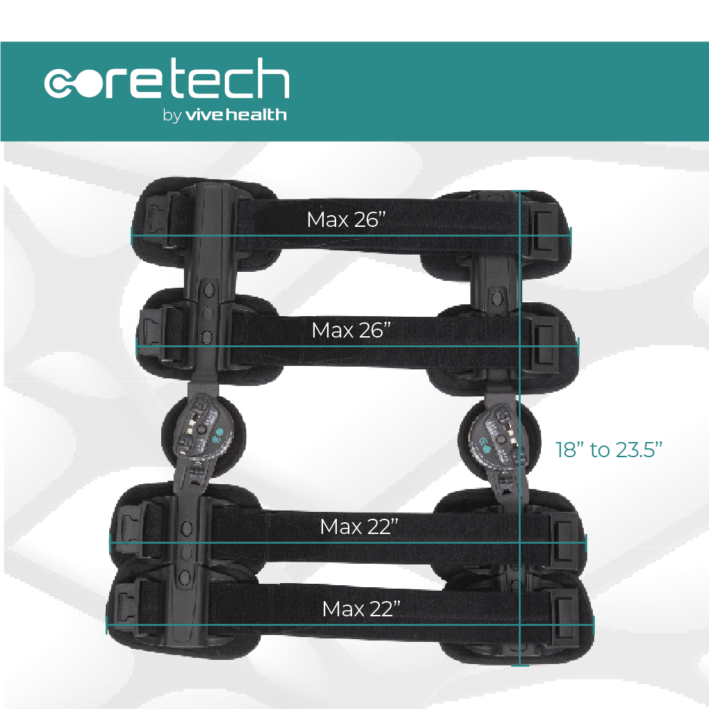 Rodillera ROM Coretech aleación de aluminio de ajuste abierto 18"-23.5"