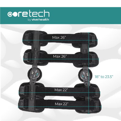 Rodillera ROM Coretech aleación de aluminio de ajuste abierto 18"-23.5"
