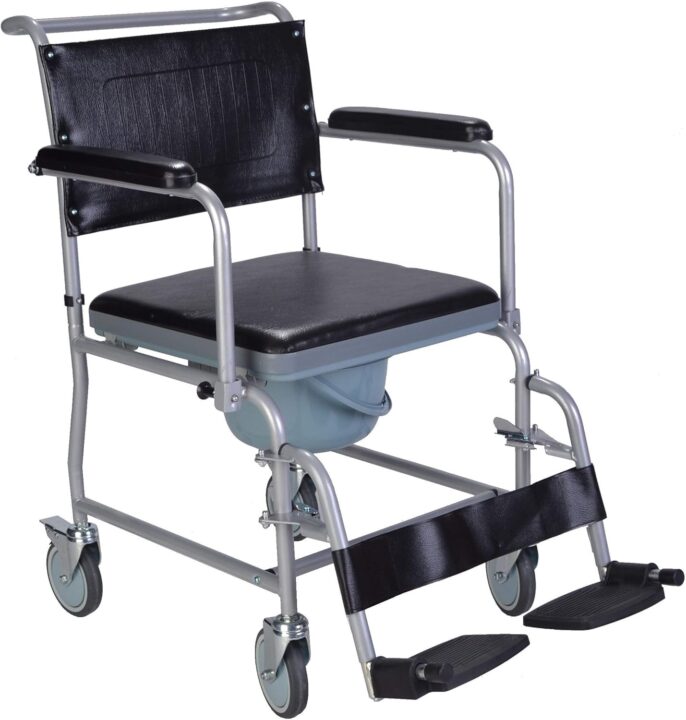 Silla de servicio con ruedas - Braceros abatibles y pieceros removibles | Peso máx. 115KG