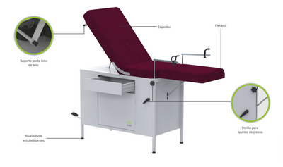 Mesa ginecológica sencilla MUBI HAMILTON con escabel