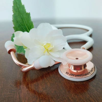 ESTETOSCOPIO DE DOBLE CAMPANA PARA ADULTO BLANCO ROSE GOLD