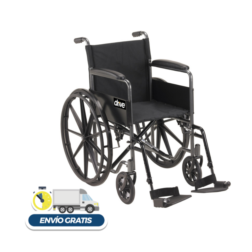 Silla de ruedas modelo Silver Sport I C, brazos fijos y pieceros desmontables de 18" de ancho