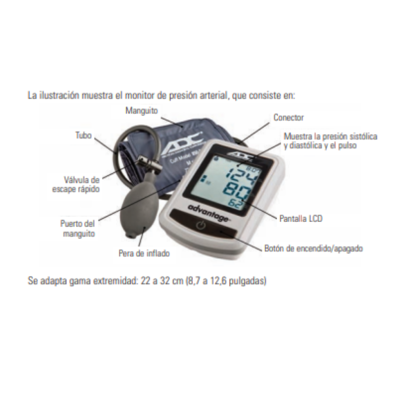 APARATO DE PRESION DIGITAL DE BRAZO MODELO ADVANTAGE CON MANGA DE NYLON ADULTO